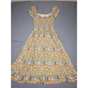 Urban Outfitters Floral Smocked Maxi Dress Flutter Sleeves Boho Cottagecore L